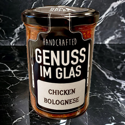 Chicken Bolognese im Glas von Metzgerei Holzapfel mit reiner Hähnchenbrust, 11g Protein und nur 1g Fett pro 100g