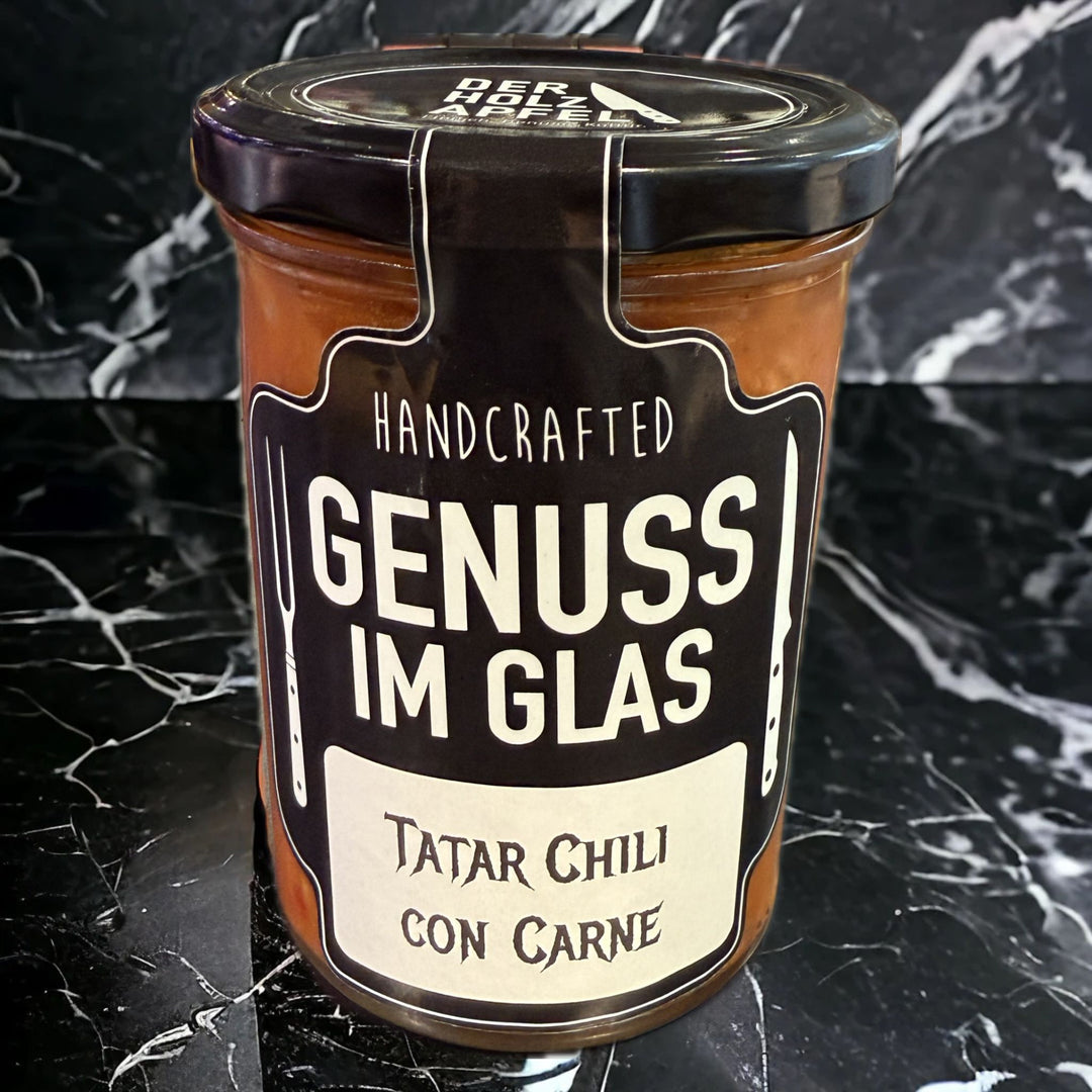 Chili Tatar con Carne im 400ml Glas von Metzgerei Holzapfel - proteinreiches Fitness-Food mit magerem Rindfleisch und schwarzen Bohnen für ernährungsbewusste Ernährun