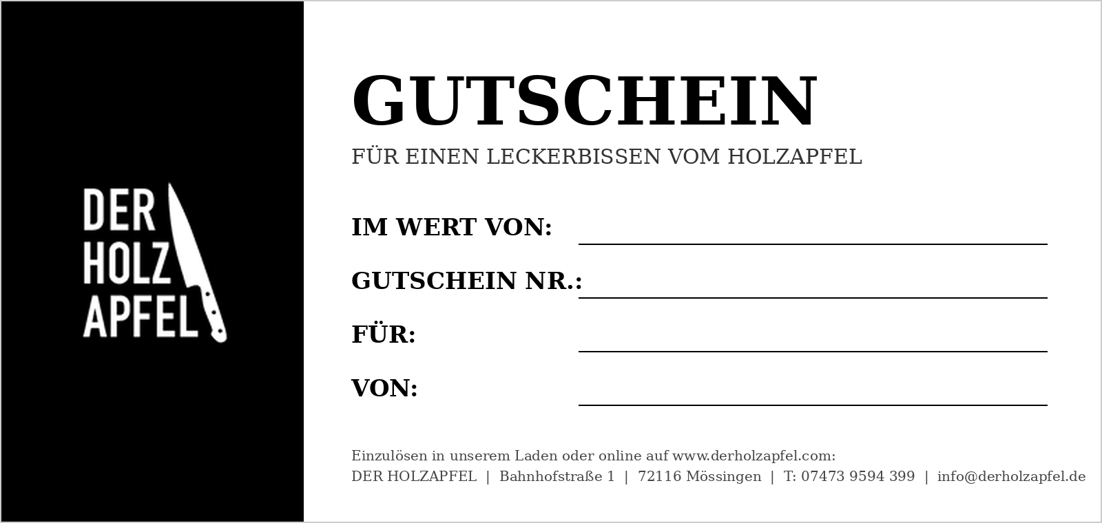 DER HOLZAPFEL Gutschein