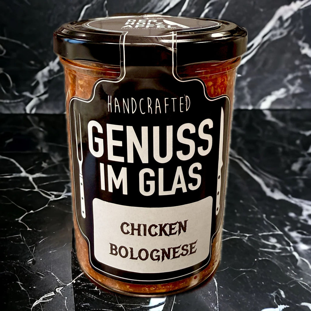 Chicken Bolognese im Glas von Metzgerei Holzapfel mit reiner Hähnchenbrust, 11g Protein und nur 1g Fett pro 100g