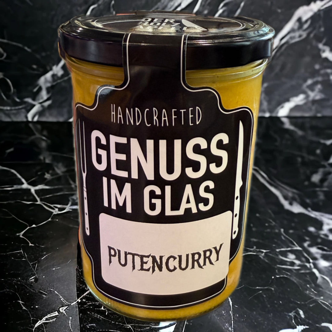 Putencurry im Glas von Metzgerei Holzapfel - proteinreiches Putenbrustfleisch in cremiger Currysauce perfekt für Fitness