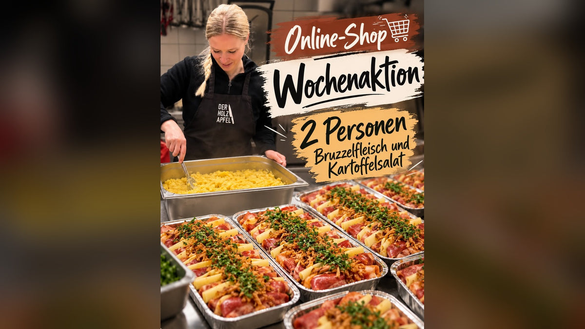 Wochenaktion Bruzzelglück: Bruzzelfleisch und Kartoffelsalat für 2 Personen – Metzgerei Holzapfel