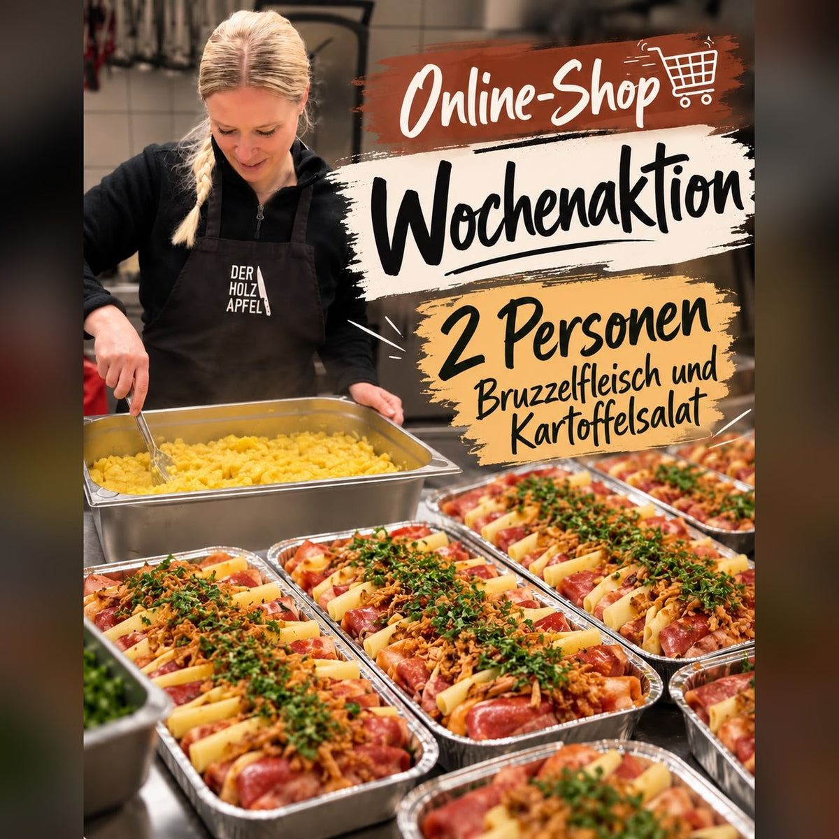Wochenaktion Bruzzelglück: Bruzzelfleisch und Kartoffelsalat für 2 Personen – Metzgerei Holzapfel